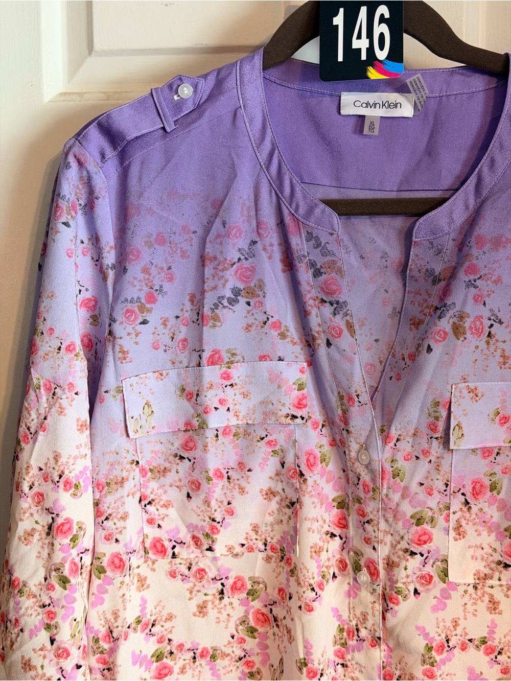 Calvin Klein Lavender to Cream Floral Ombre Tunic - Picture 3 of 10